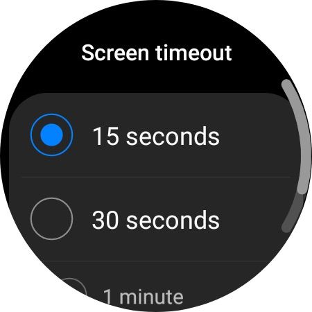Меню тайм-аута экрана Samsung Galaxy Watch 4/5