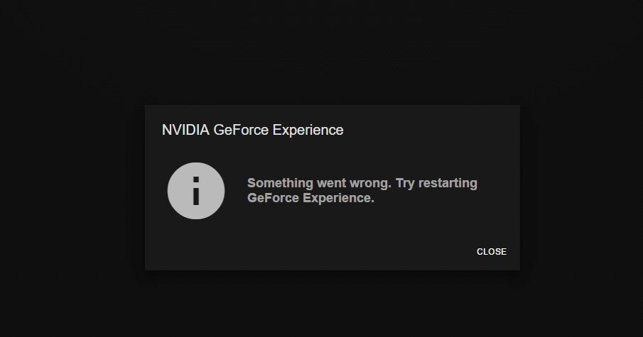 Что-то пошло не так, попробуйте перезапустить Geforce Experience