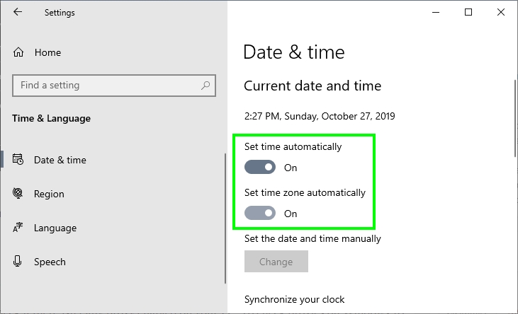 установить время автоматически windows 10