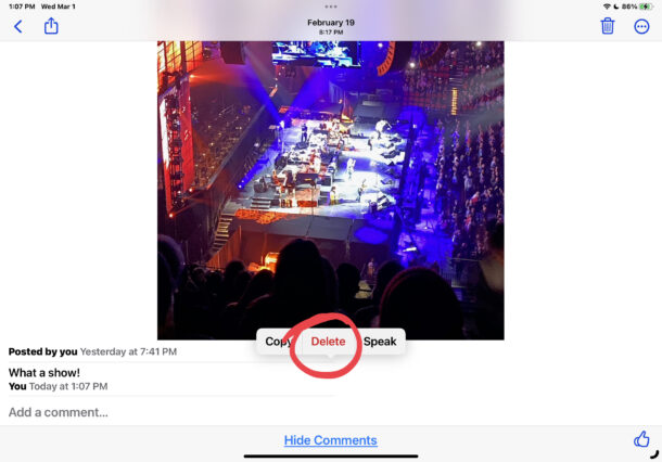 Удаление комментариев из общих фотопотоков iCloud на iPhone или iPad