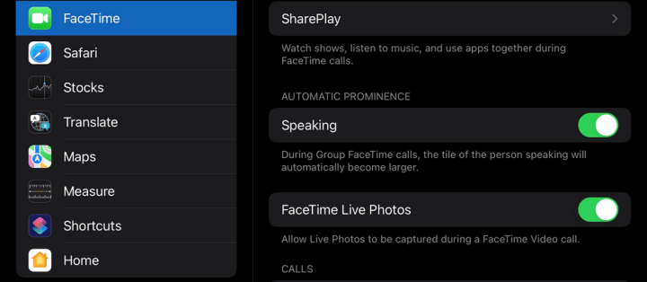 Убедитесь, что у всех участников вызова FaceTime включены живые фотографии FaceTime.
