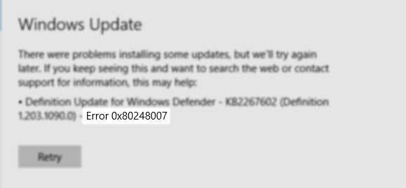 Ошибка 0x80248007 в Центре обновления Windows