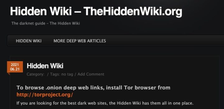Пример каталога веб-сайта даркнета: HiddenWiki.org