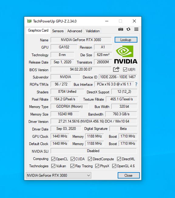 rtx 3080 gpuz 1 Обзор Nvidia GeForce RTX 3080: трассировка лучей 4K со скоростью 60 кадров в секунду