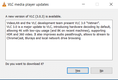 Обнаружено обновление VLC