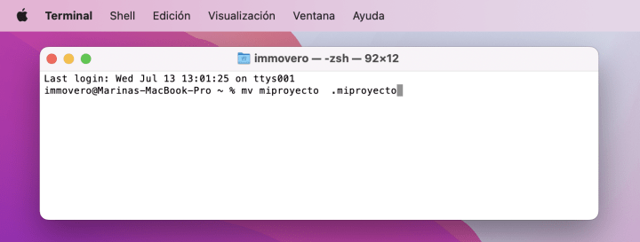 terminal mv miproyecto.png?auto=format&ixlib=php 3.3 Скрытие значков рабочего стола на Mac для презентаций и снимков экрана