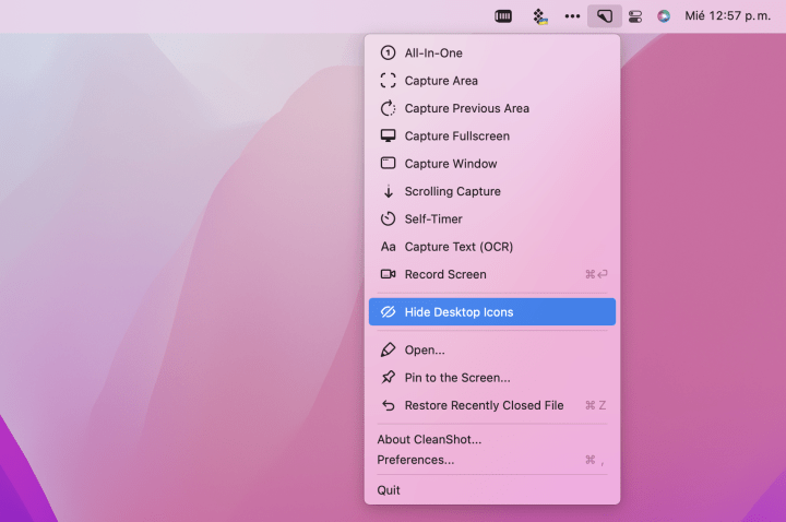 cleanshot hide desktop icons.png?auto=format&ixlib=php 3.3 Скрытие значков рабочего стола на Mac для презентаций и снимков экрана