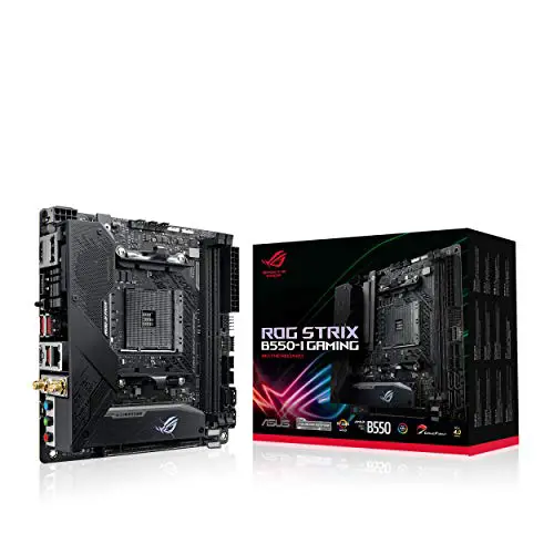 Игровая материнская плата ASUS ROG Strix B550-I Gaming AMD AM4 (3-го поколения Ryzen™) Mini-ITX SFF (PCIe 4.0, WiFi 6, 2,5 Гбит/с LAN, DDR4 5100+ (OC), передний порт USB 3.2 Gen 2 Type-C, адресное поколение) 2 RGB и синхронизация Aura)