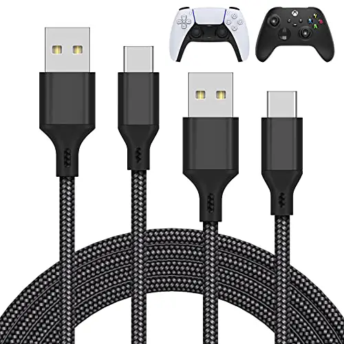 Зарядное устройство MENEEA, зарядный кабель для контроллера PS5, для Xbox Series X, для Xbox Series S, для контроллера Nintendo Switch, 2 шт., 10-футовый сменный шнур USB C, нейлоновая плетеная порты Type-C, комплект аксессуаров, черный
